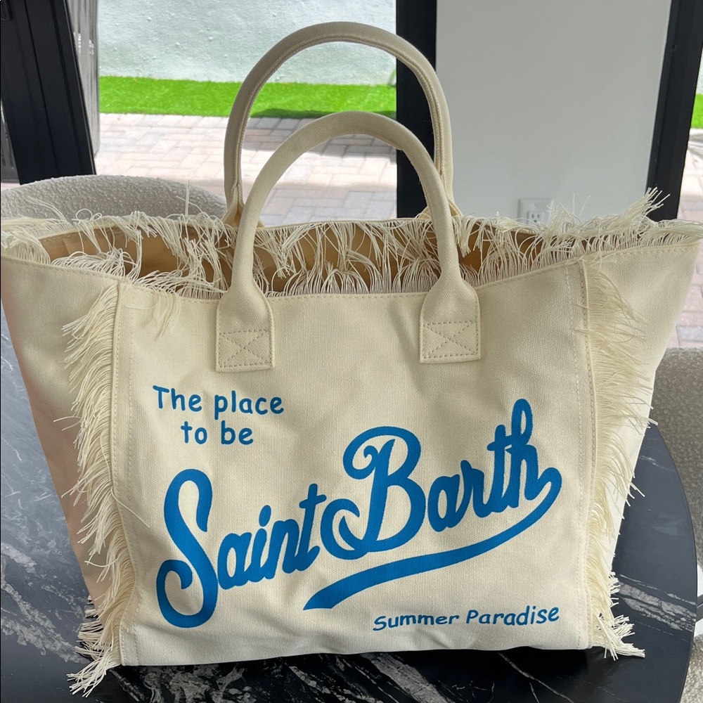 Cream and Blue Tote Bag